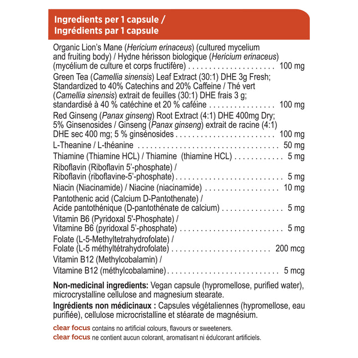 label Genuine Health clear focus ingredients