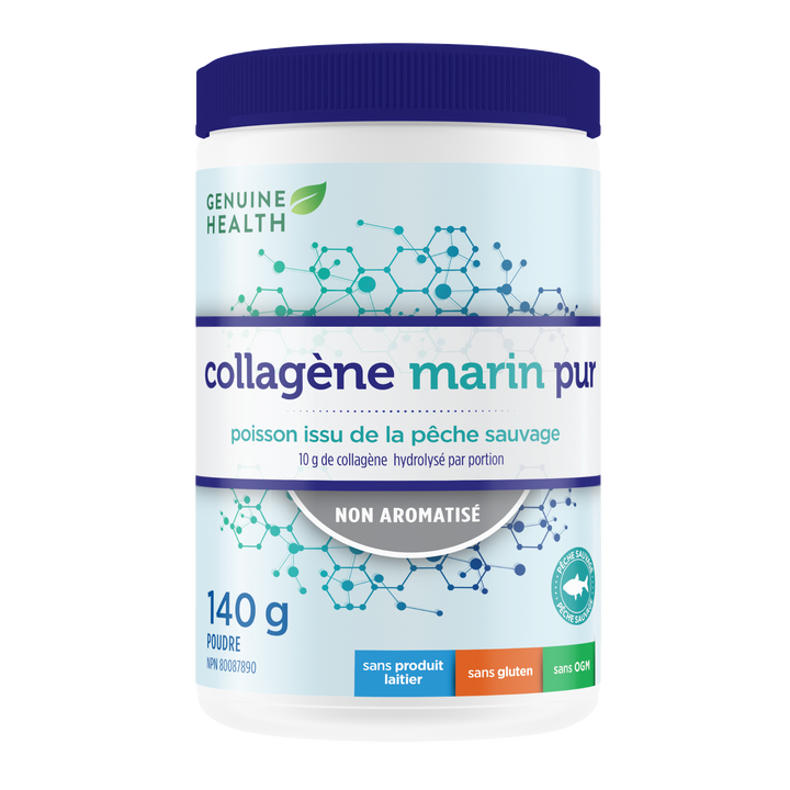 Front label image of Genuine Health marine clean collagen unflavoured 140g tub French