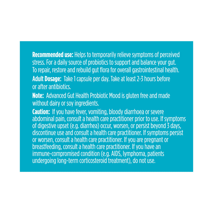 label Genuine Health's advanced gut health probiotic mood directions