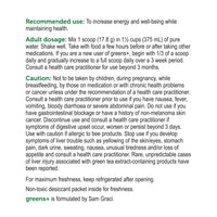 label Genuine Health greens+ multivitamin natural mixed fruit recommended use and cautions