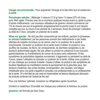 label Genuine Health greens+ multivitamin natural mixed fruit recommended use and cautions in French