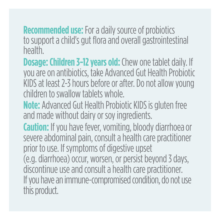 advanced gut health probiotic kids lemonade 5 billion, 30 chewable tablets