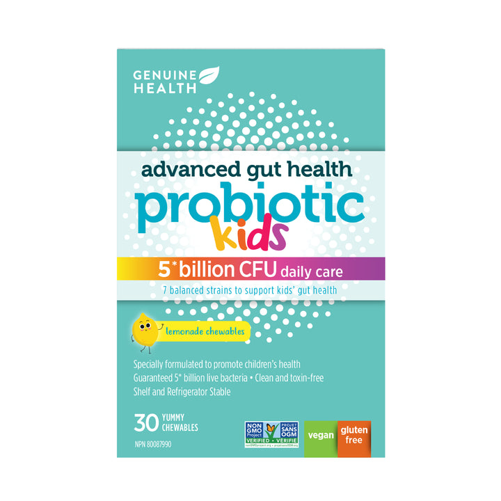 advanced gut health probiotic kids lemonade 5 billion, 30 chewable tablets
