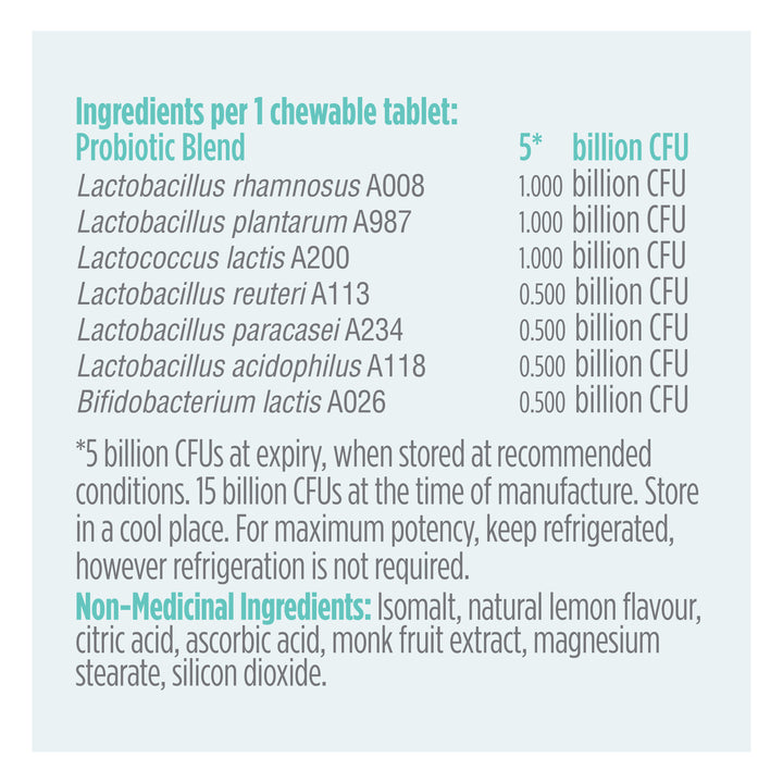 advanced gut health probiotic kids lemonade 5 billion, 30 chewable tablets