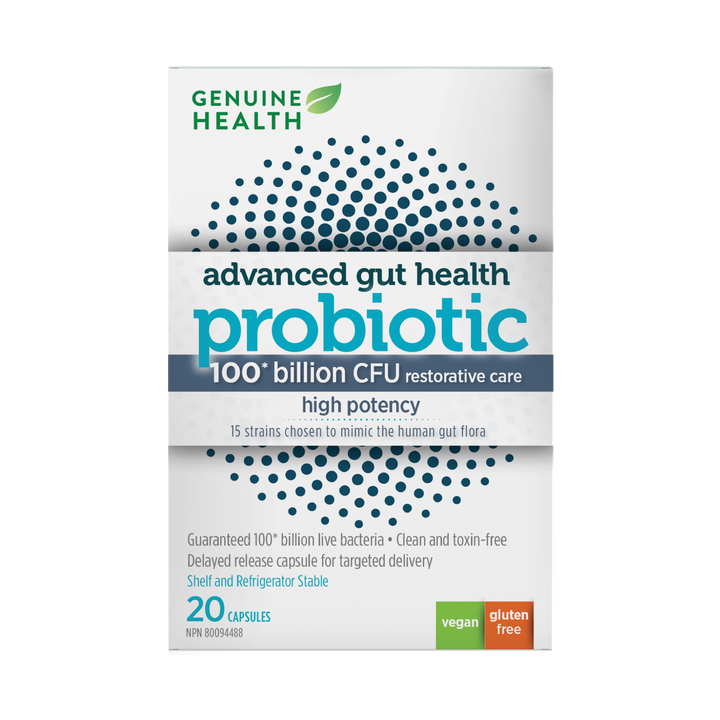advanced gut health probiotic high potency 100 billion, 20 capsules
