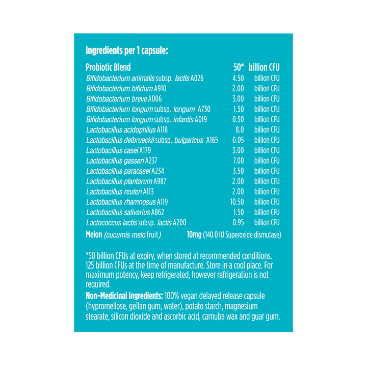 advanced gut health probiotic mood + melon extract 50 billion, 30 capsules