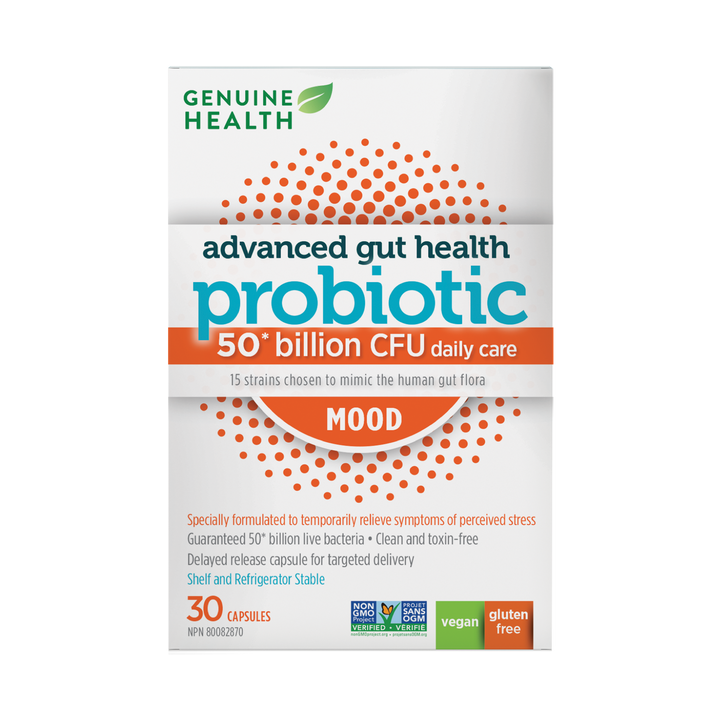 advanced gut health probiotic mood + melon extract 50 billion, 30 capsules
