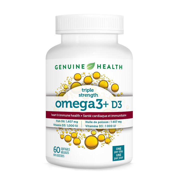 omega3+ triple strength + D3, 60 softgels