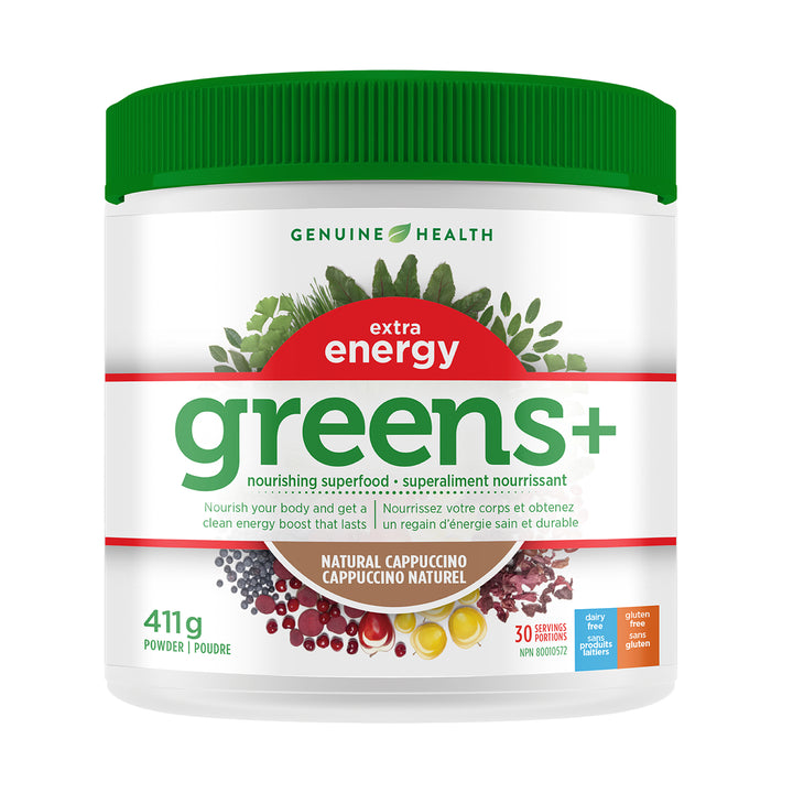 greens+ extra energy natural cappuccino, 30 servings