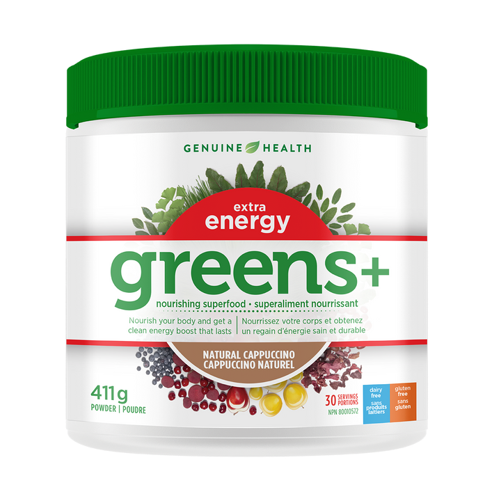 greens+ extra energy natural cappuccino, 30 servings