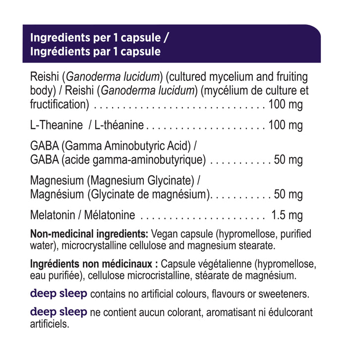 label ingredient panel for Genuine Health's deep sleep product